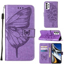 For Samsung Galaxy A73 5G Embossed Butterfly Leather Phone Case(Light Purple)