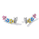 S925 Sterling Silver Butterfly Flower Ear Stud Women Earrings