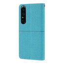 For Sony Xperia 1 IV Woven Texture Stitching Magnetic PU Leather Phone Case(Blue)
