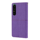 For Sony Xperia 1 IV Woven Texture Stitching Magnetic PU Leather Phone Case(Purple)