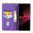 For Sony Xperia 1 IV Woven Texture Stitching Magnetic PU Leather Phone Case(Purple)
