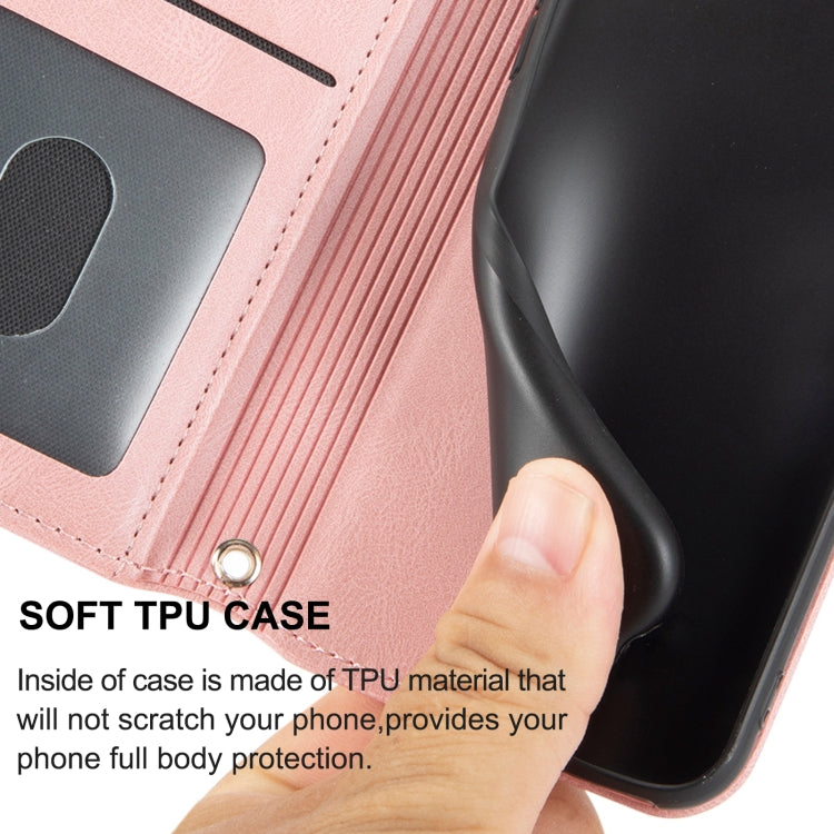 For Motorola Moto G22 Embossed Striped Magnetic Buckle Horizontal Flip Phone Leather Case(Pink)