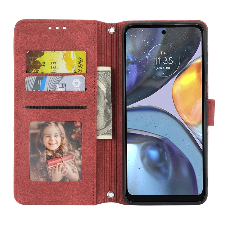 For Motorola Moto G22 Embossed Striped Magnetic Buckle Horizontal Flip Phone Leather Case(Red)