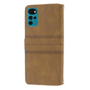 For Motorola Moto G22 Embossed Striped Magnetic Buckle Horizontal Flip Phone Leather Case(Brown)