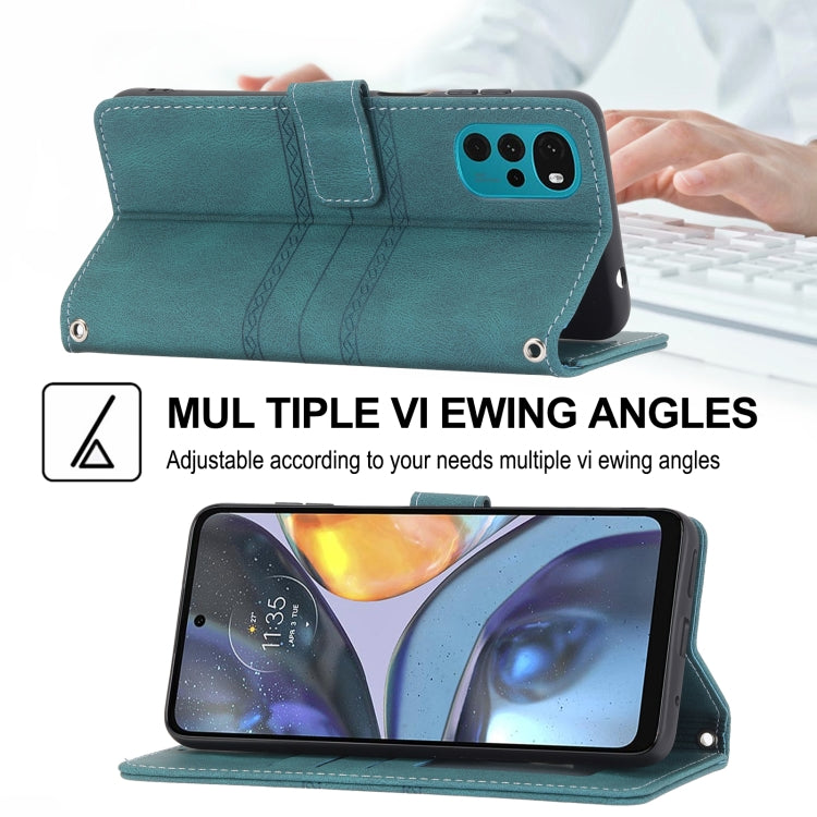 For Motorola Moto G22 Embossed Striped Magnetic Buckle Horizontal Flip Phone Leather Case(Green)