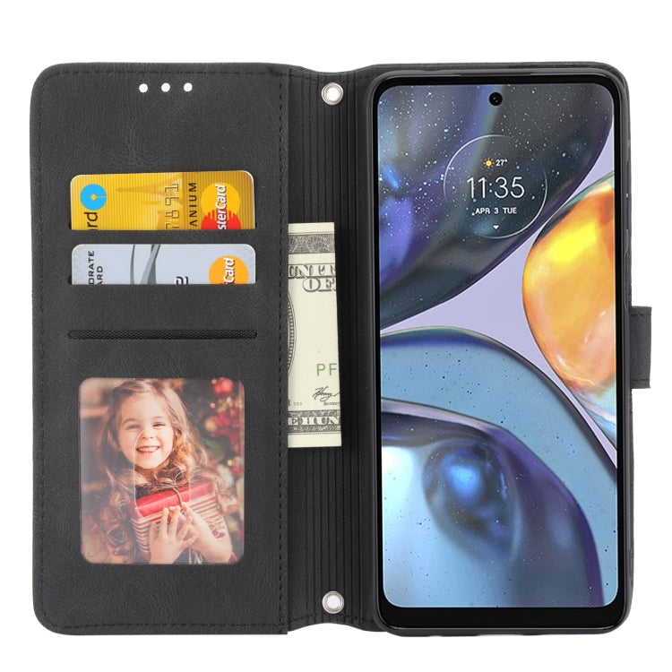 For Motorola Moto G22 Embossed Striped Magnetic Buckle Horizontal Flip Phone Leather Case(Black)
