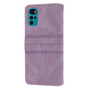 For Motorola Moto G22 Embossed Striped Magnetic Buckle Horizontal Flip Phone Leather Case(Purple)
