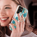 For Samsung Galaxy S22 Ultra 5G Ring IMD Flowers TPU Phone Case(Blue Rose)