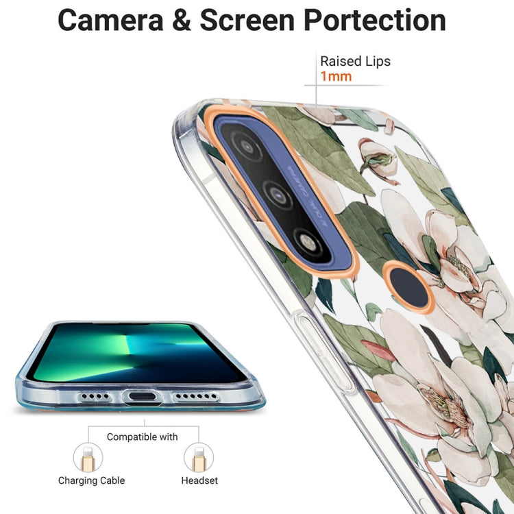 For Motorola Moto G Pure Ring IMD Flowers TPU Phone Case(Green Gardenia)