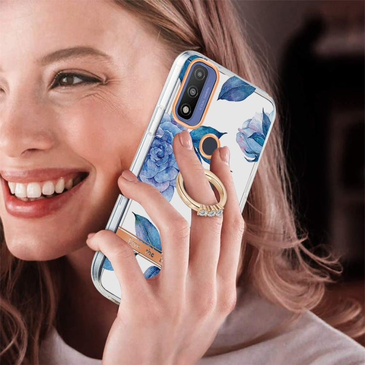 For Motorola Moto G Pure Ring IMD Flowers TPU Phone Case(Blue Peony)