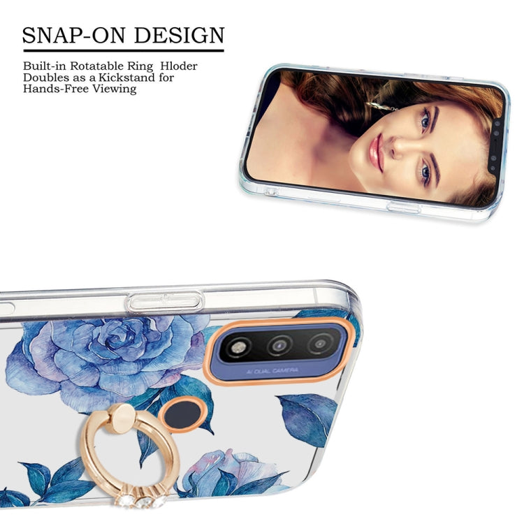 For Motorola Moto G Pure Ring IMD Flowers TPU Phone Case(Blue Peony)