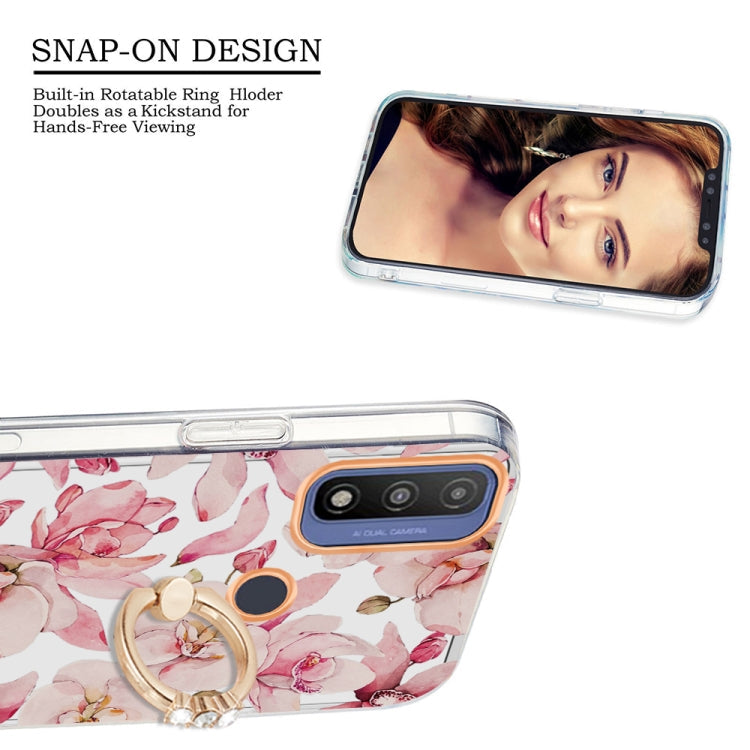 For Motorola Moto G Pure Ring IMD Flowers TPU Phone Case(Pink Gardenia)