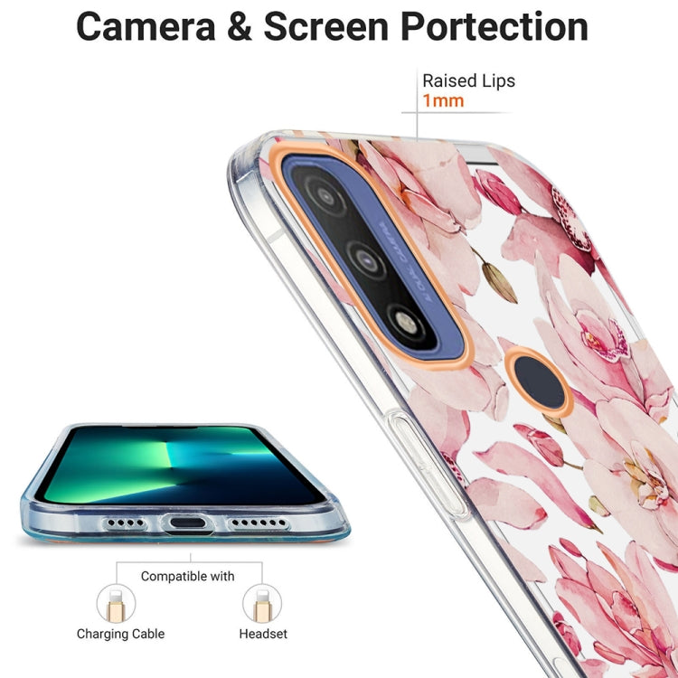 For Motorola Moto G Pure Ring IMD Flowers TPU Phone Case(Pink Gardenia)