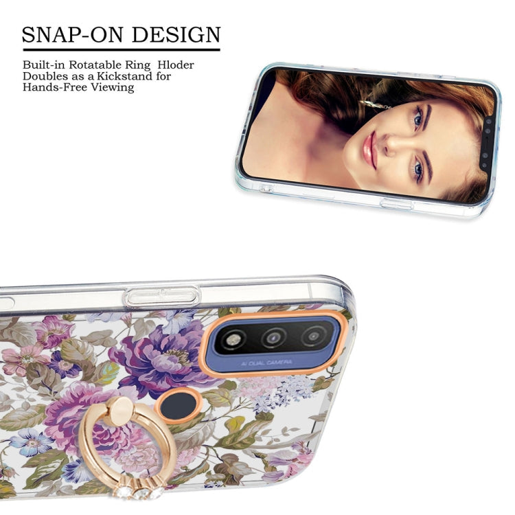 For Motorola Moto G Pure Ring IMD Flowers TPU Phone Case(Purple Peony)