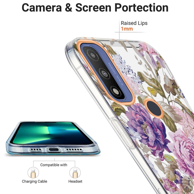 For Motorola Moto G Pure Ring IMD Flowers TPU Phone Case(Purple Peony)