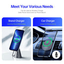 DUZZONA W3 3 in 1 15W MagSafe Magnetic Wireless Charger with Phone Holder & Car Holder(Black)