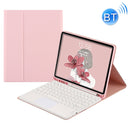 Round Cap Bluetooth Keyboard Leather Case with Pen Slot & Touchpad for Samsung Galaxy Tab S6 Lite(Pink+White Keyboard)