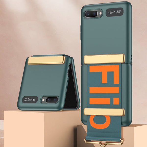 For Samsung Galaxy Z Flip GKK Ultra-thin Full Coverage Phone Flip Case with Wristband(Forest Green)