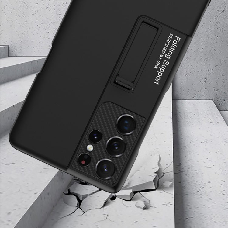 For Samsung Galaxy S21 Ultra 5G GKK Ultra-thin Shockproof Phone Case with Holder & Pen Slots & Stylus Pen(Black)