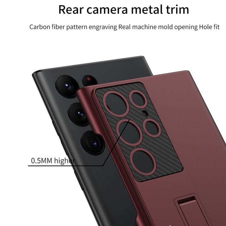 For Samsung Galaxy S22 Ultra 5G GKK Ultra-thin Shockproof Phone Case with Holder(Red)