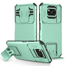 For Xiaomi Poco X3 Stereoscopic Holder Sliding Camshield Phone Case(Light Blue)