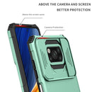 For Xiaomi Poco X3 Stereoscopic Holder Sliding Camshield Phone Case(Light Blue)