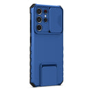 For Samsung Galaxy S21 Ultra 5G Stereoscopic Holder Sliding Camshield Phone Case(Blue)