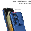 For Samsung Galaxy S21 Ultra 5G Stereoscopic Holder Sliding Camshield Phone Case(Blue)
