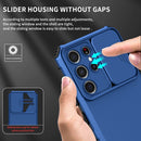 For Samsung Galaxy S21 Ultra 5G Stereoscopic Holder Sliding Camshield Phone Case(Blue)