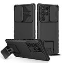 For Samsung Galaxy S22 Ultra 5G Stereoscopic Holder Sliding Camshield Phone Case(Black)