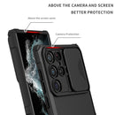 For Samsung Galaxy S22 Ultra 5G Stereoscopic Holder Sliding Camshield Phone Case(Black)