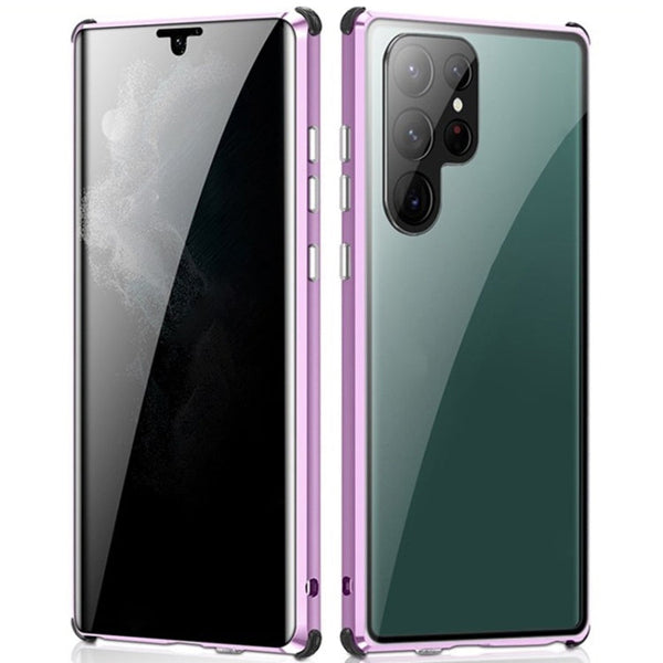 For Samsung Galaxy S22 Ultra 5G Anti-peeping Magnetic Double-sided Tempered Glass Phone Case(Purple)