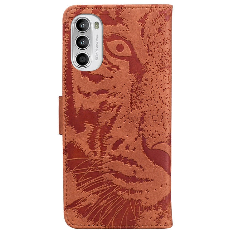 For Motorola Moto G52 Tiger Embossing Pattern Horizontal Flip Leather Phone Case(Brown)