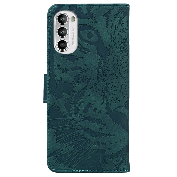 For Motorola Moto G52 Tiger Embossing Pattern Horizontal Flip Leather Phone Case(Green)