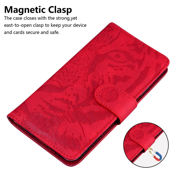 For Motorola Moto G52 Tiger Embossing Pattern Horizontal Flip Leather Phone Case(Red)
