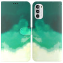 For Motorola Moto G52 Watercolor Pattern Horizontal Flip Leather Phone Case(Cyan Green)