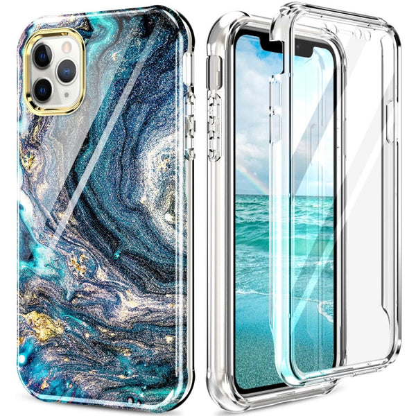 For iPhone 13 360 Full Body Painted Phone Case For iPhone 11 Pro Max(Marble L09)