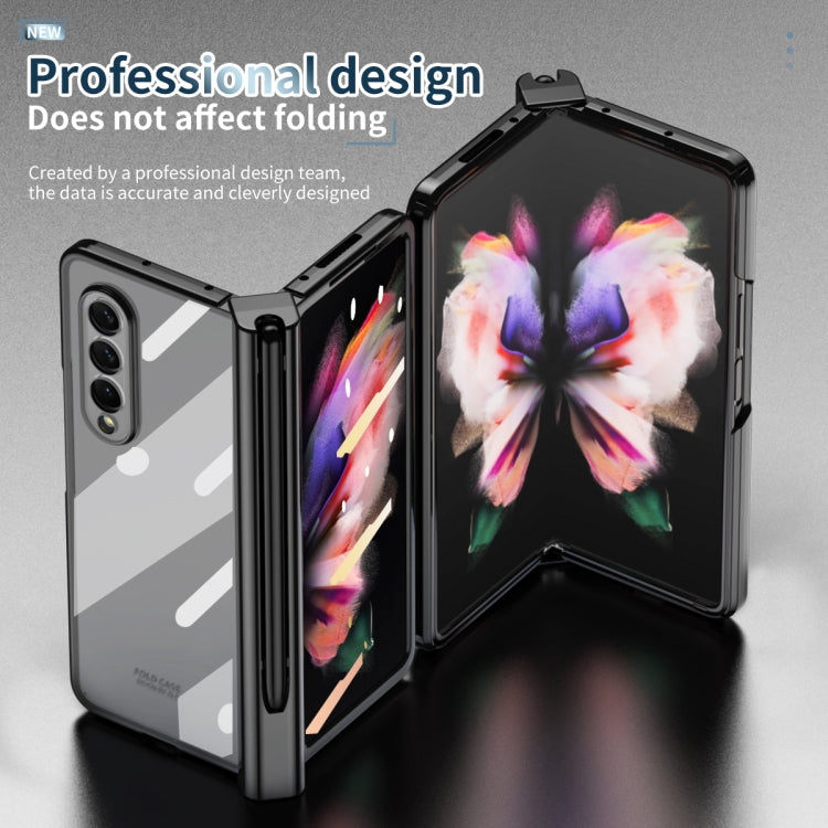 For Samsung Galaxy Z Fold3 5G 360 Full Body Electroplating Hinge Phone Case with Stylus(Black)