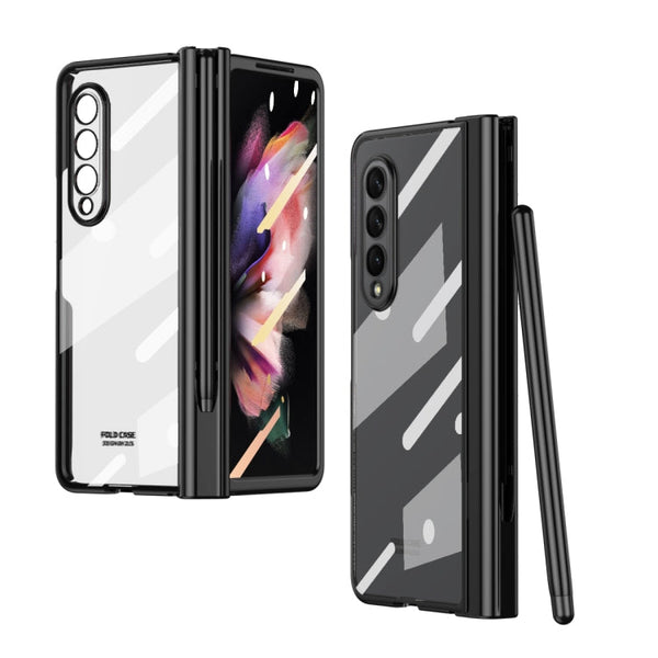 For Samsung Galaxy Z Fold3 5G 360 Full Body Electroplating Hinge Phone Case with Stylus(Black)