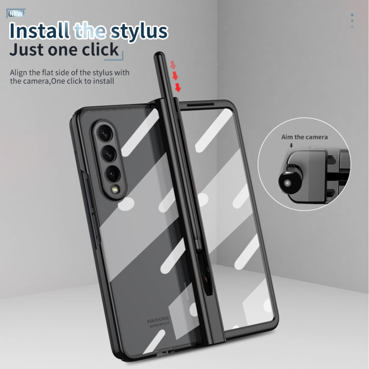 For Samsung Galaxy Z Fold3 5G 360 Full Body Electroplating Hinge Phone Case with Stylus(Black)