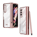 For Samsung Galaxy Z Fold3 5G 360 Full Body Electroplating Hinge Phone Case with Stylus(Pink)