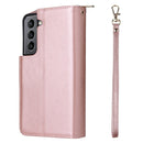 For Samsung Galaxy S22 5G 9 Card Slots Zipper Wallet Bag Leather Phone Case(Rose Gold)