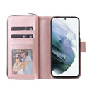 For Samsung Galaxy S22 5G 9 Card Slots Zipper Wallet Bag Leather Phone Case(Rose Gold)