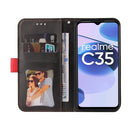 For OPPO Realme C35 Stitching-Color Flip Leather Phone Case(Red)