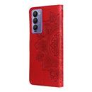 For Tecno Camon 18/18P 7-petal Flowers Embossed Flip Leather Phone Case(Red)