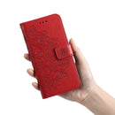 For Tecno Camon 18/18P 7-petal Flowers Embossed Flip Leather Phone Case(Red)