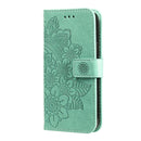 For Tecno Camon 18/18P 7-petal Flowers Embossed Flip Leather Phone Case(Green)