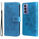 For Tecno Camon 18/18P 7-petal Flowers Embossed Flip Leather Phone Case(Blue)