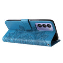For Tecno Camon 18/18P 7-petal Flowers Embossed Flip Leather Phone Case(Blue)