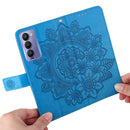 For Tecno Camon 18/18P 7-petal Flowers Embossed Flip Leather Phone Case(Blue)